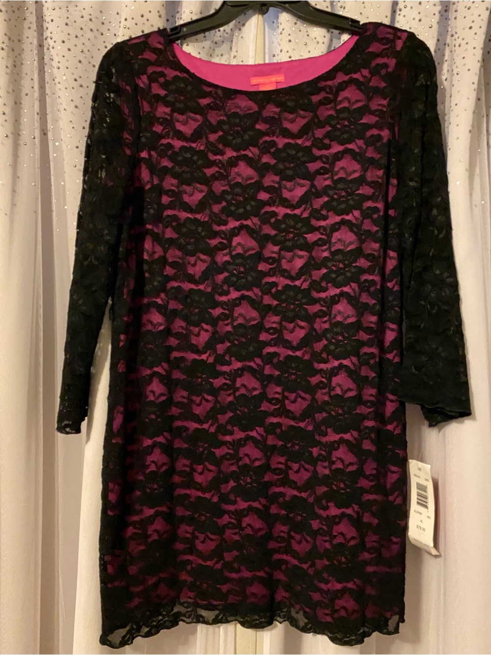 SUNNY LEIGH NWT SIZE XL BLACK  WITH PINK LACE DRESS